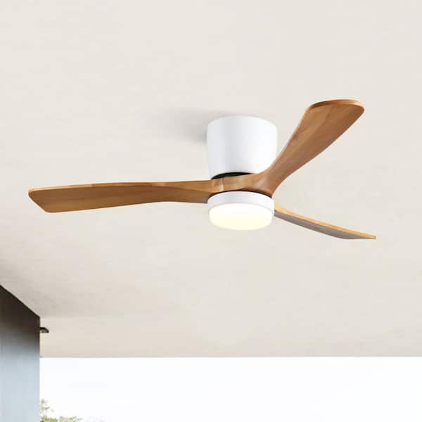 42 in. Integrated LED Indoor Flush Mount White/Walnut Standard Ceiling Fan with Dimmable Light and Remote 6-Speed