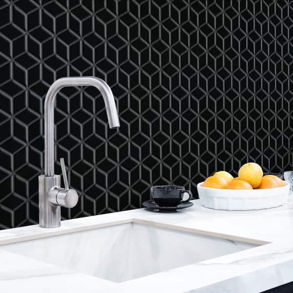 Hudson Rhombus Glossy Black 10-1/4 in. x 11-3/4 in. Porcelain Mosaic Tile (8.6 sq. ft./Case)