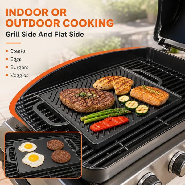 WIDE GRILL ワイドグリル　YWA-1102 Wudkey Cast Iron Reversible Grill Griddle, Rectangular Double