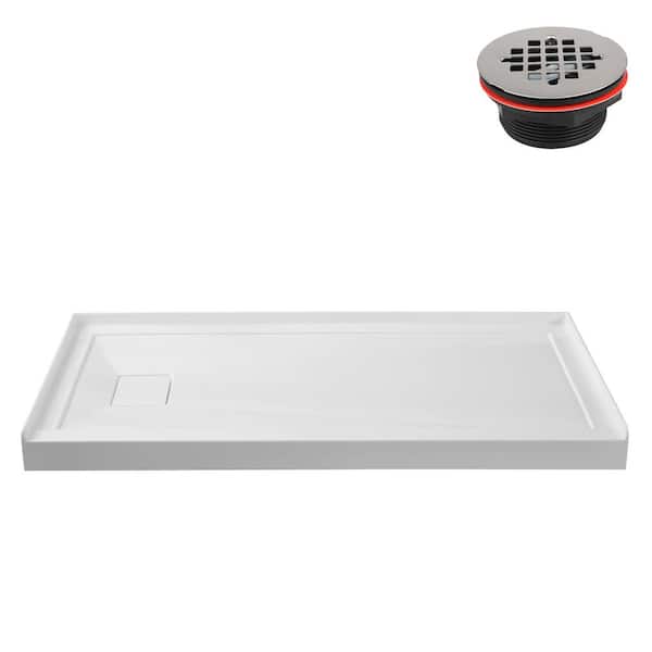 Streamline 48 in. L x 32 in. W Alcove Acrylic Shower Pan Base in Glossy White with Left Drain, Drain Included