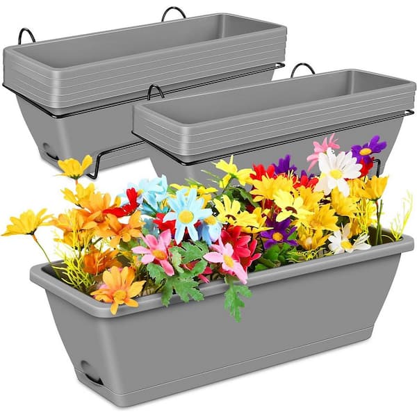ITOPFOX Modern 20 in. L x 7.5 in. W x 6 in. H .5 qt. Hanging Square Light Gray Outdoor Plastic Ground Planters Box (13-Pack)
