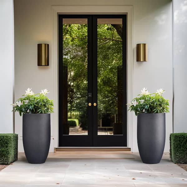 Lightweight 13.5 in. Dia Tall Large Granite Gray Large Round Concrete Planter/Flower Pot for Indoor & Outdoor (Set of 2)