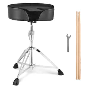 Drum Throne, Adjustable Height 22-27.8 in./560-705 mm, Comfortable Padded Seat, Stable Anti-Slip Feet and 5A Drumsticks