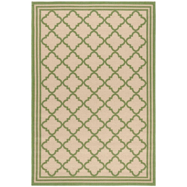 SAFAVIEH Beach House Cream/Olive 5 ft. x 8 ft. Border Trellis Indoor ...