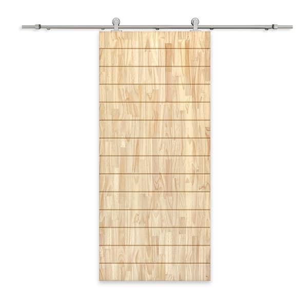 CALHOME 30 in. x 96 in. Natural Pine Wood Unfinished Interior Sliding Barn Door with Hardware Kit