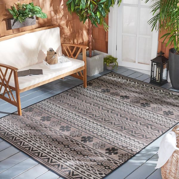 Havana Brown/Black 7 ft. x 7 ft. Tribal Aztec Indoor/Outdoor Square Area Rug