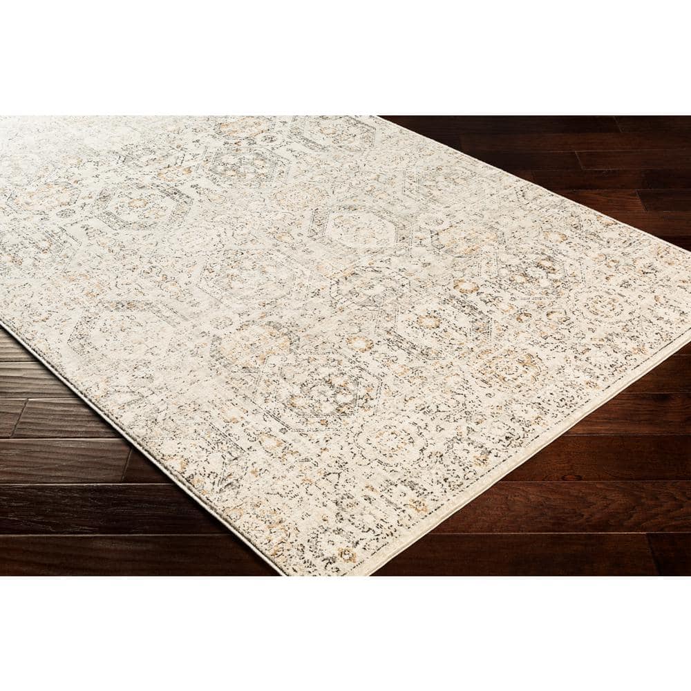 Beige Rectangular Stain-Resistant Synthetic Area Rug, 9' x 7'