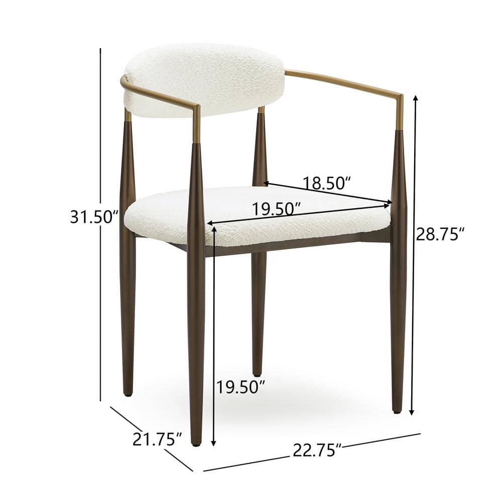 White Boucle Upholstered Arm Chair with Gold Metal Frame