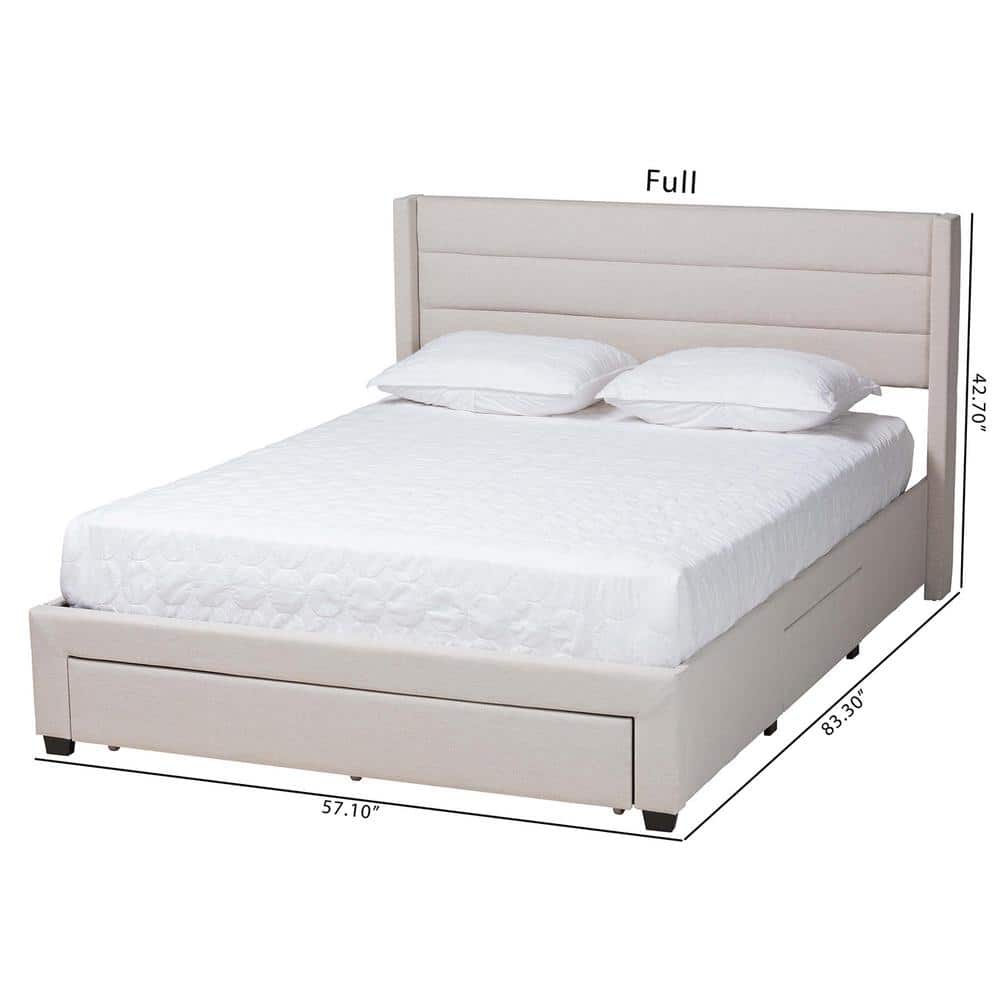 Beige and Dark Brown Upholstered Full Storage Platform Bed with Drawers