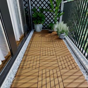 12 in. x 12 in. Square Acacia Wood Interlocking Flooring Deck Tiles Stripe Pattern Patio in Brown(Pack of 20 Tiles)