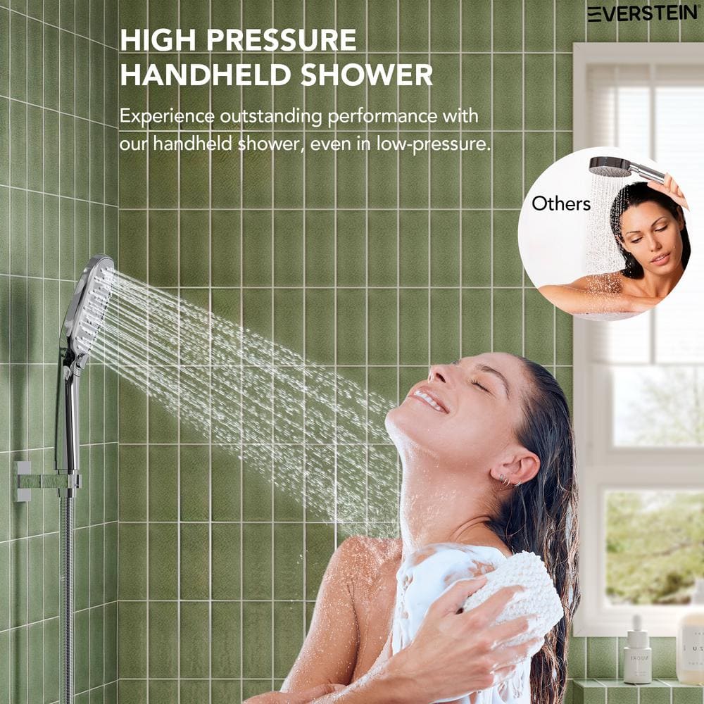 Chrome Square Wall Mounted Dual Shower System with Handheld