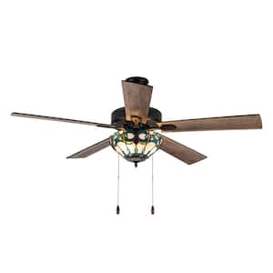 Seraphina 52 in. White Stained Glass Ceiling Mounted Indoor Ceiling Fan with Dimmable Light Kit and Remote Control