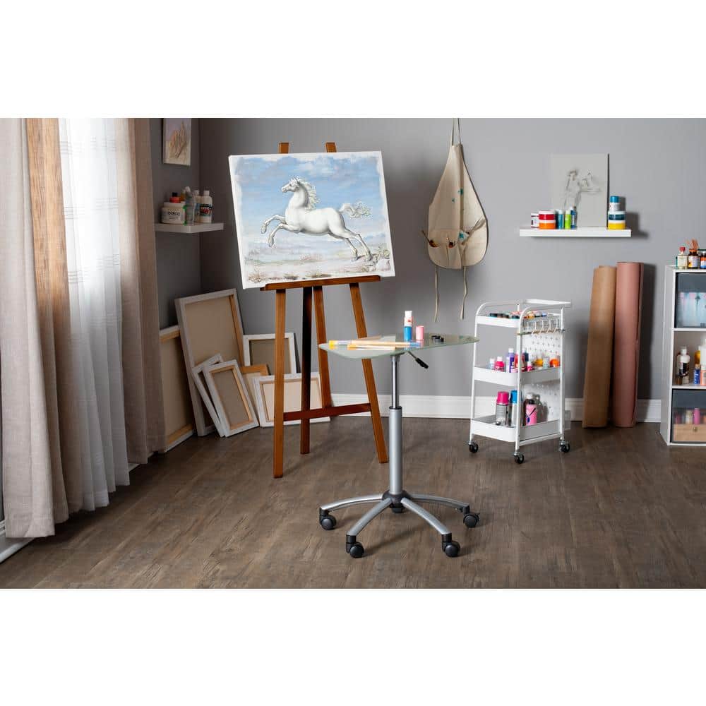 Rustic Oak Adjustable Height Museum Easel with Metal Frame