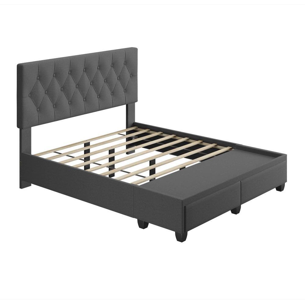 Salerno Black Queen Upholstered Platform Bed with Storage Drawers