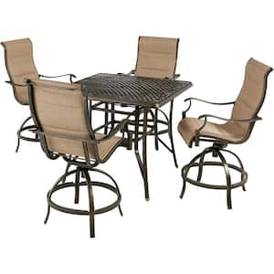 Traditions 5-Piece Aluminum Outdoor Dining Patio Set, 4 Padded Swivel Chairs & 42 in. Square Table, Bronze, All-Weather