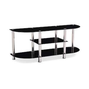 55 in. Black Glass TV Stand Fits TVs Up to 60 in. with Built-In Storage