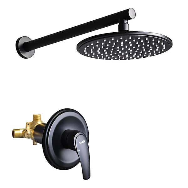 Boyel Living 1-Spray Patterns with 3.4 GPM 9 in. Wall Mount Rain Fixed Shower Head with Single Lever Handle and Valve in Matte Black