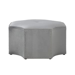 Grey and Chrome 100% Linen Specialty Cocktail 33L x 33W x 18H Ottoman