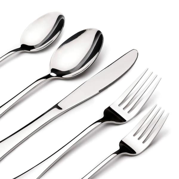 40-Piece Silver Stainless Steel Serving Set Including Steak Knife Fork Spoon, Dishwasher Safe, Gift Package (Set for 8)