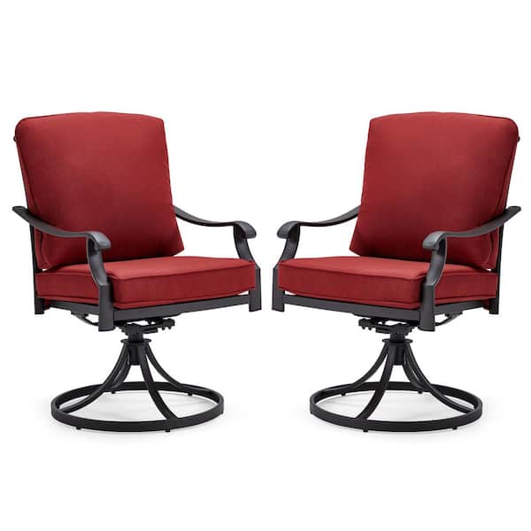 Unbranded 22 in. x 23 in. Outdoor Swivel Patio Dining Chairs Set of 2,360° Swivel Chairs with 3.5 in. Seat Cushions, Red