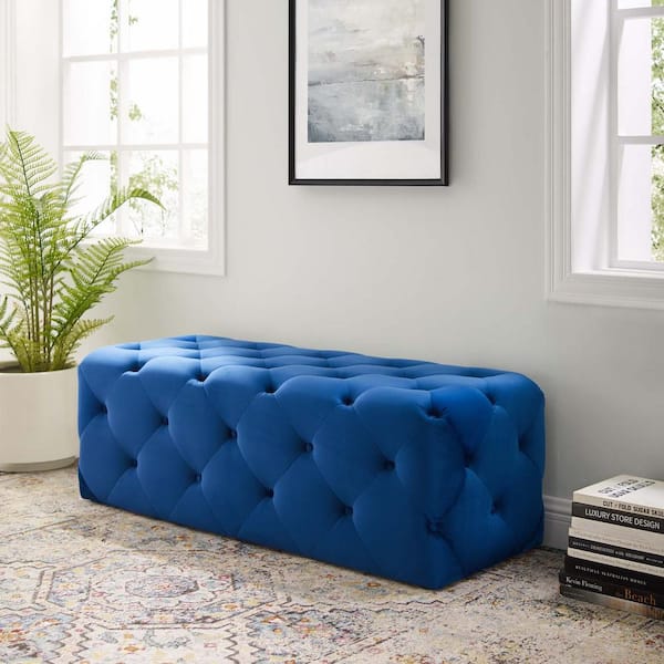 MODWAY Anthem 48 in. Navy Tufted Button Entryway Performance Velvet Bench
