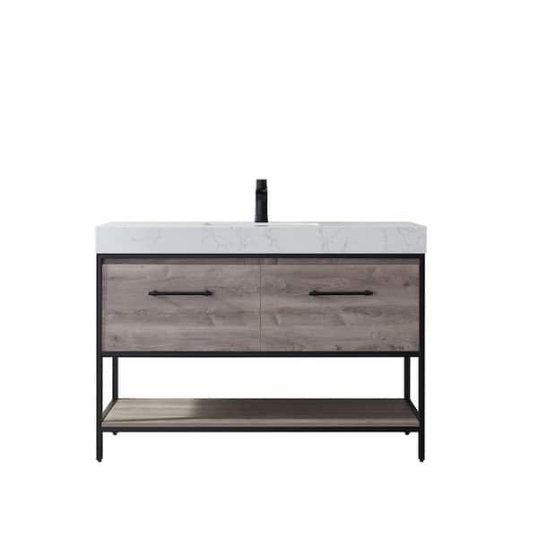 ROSWELL Palma 48 in. W x 22 in. D x 33.8 in. H Single Sink Bath Vanity in Moxican Oak with White Granite Stone Top