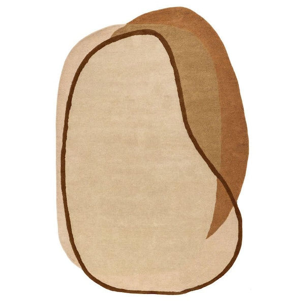 Greenwich Abstract Wool Beige 10 ft. x 14 ft. Indoor/Outdoor Patio Shaped Area Rug