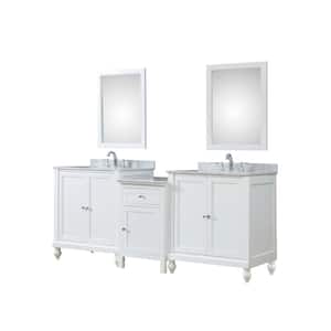 Classsic Hybrid Bath and Makeup 83 in. W Vanity in White with Marble Vanity Top in White with White Basins and Mirrors