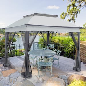 11 ft. x 11 ft. Gray Steel Pop-Up Gazebo with Mosquito Netting