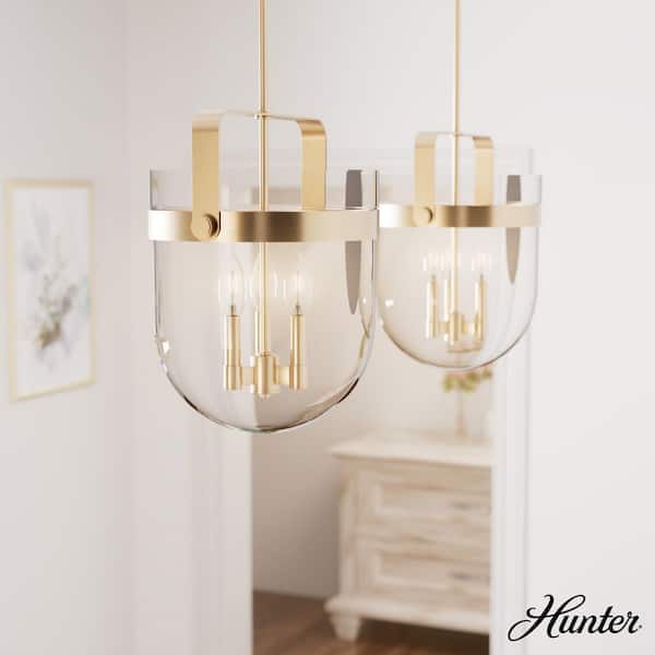 Hunter Karloff 3-Light Alturas Gold Island Pendant Light with Clear Glass Shade