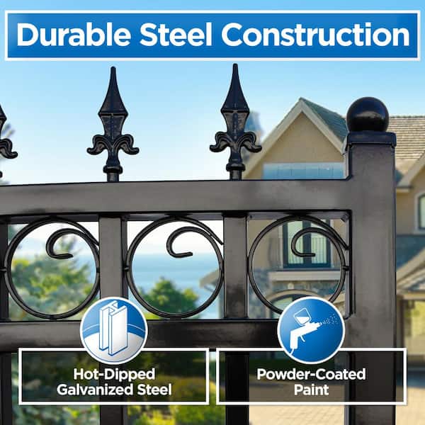 ALEKO Prague Style 14 ft. x 6 ft. Black Steel Dual Driveway Fence Gate