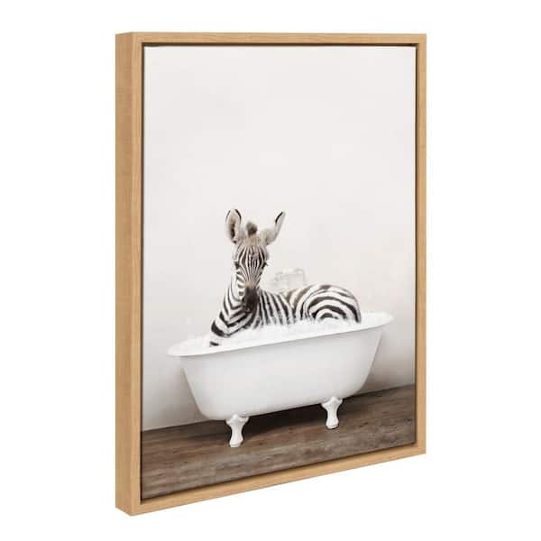 Sylvie "Baby Zebra in Rustic Bath" by Amy Peterson Art Studio Natural Framed Art Print 18 in. x 24 in.