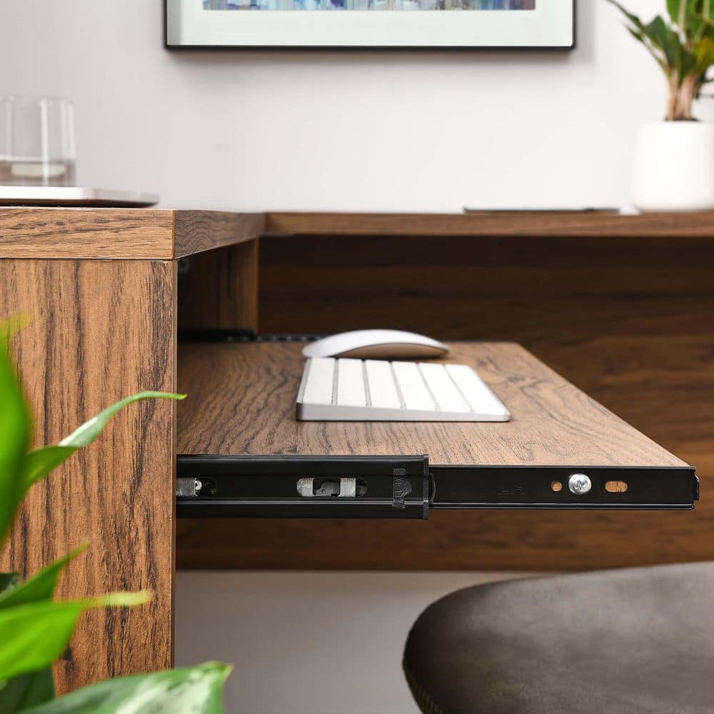 Venture Walnut Grain L-Shaped Computer Desk with Keyboard Tray