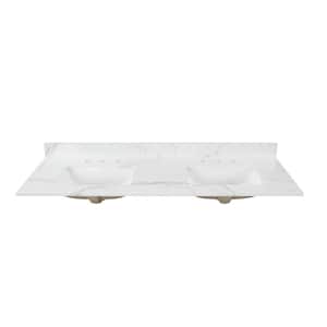 73 in. W x 22 in. D x 0.75 in. H Engineered Marble Vanity Top in Calacatta White with White Basins