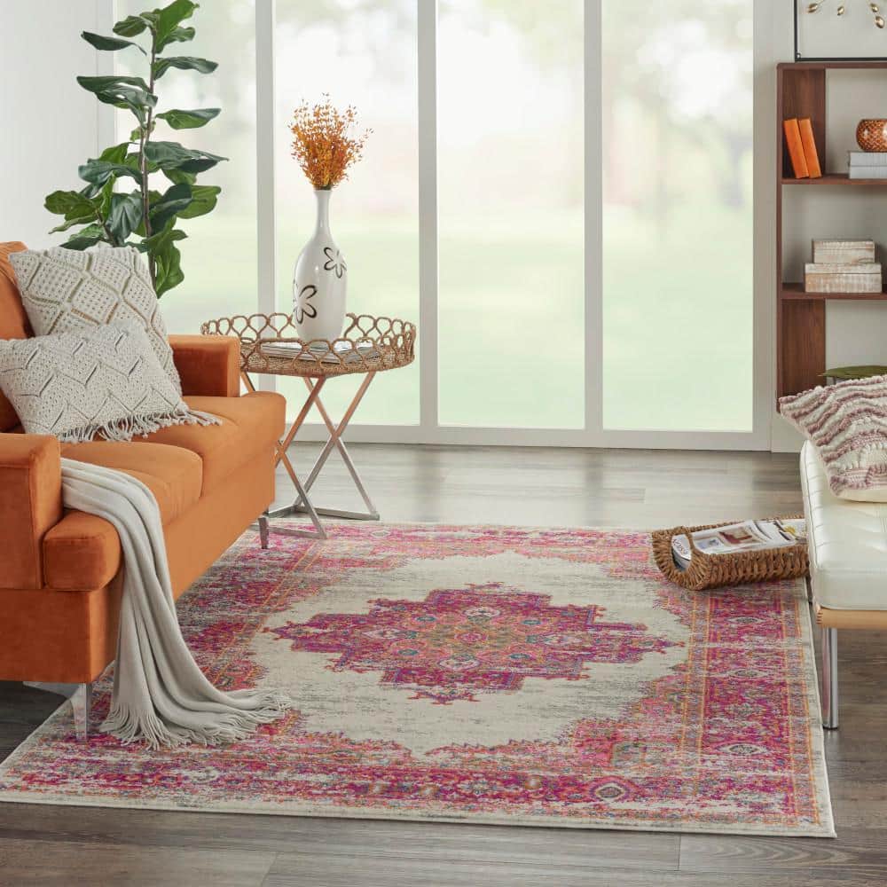 Ivory Elegance Floral Synthetic 5' x 7' Easy-Care Area Rug