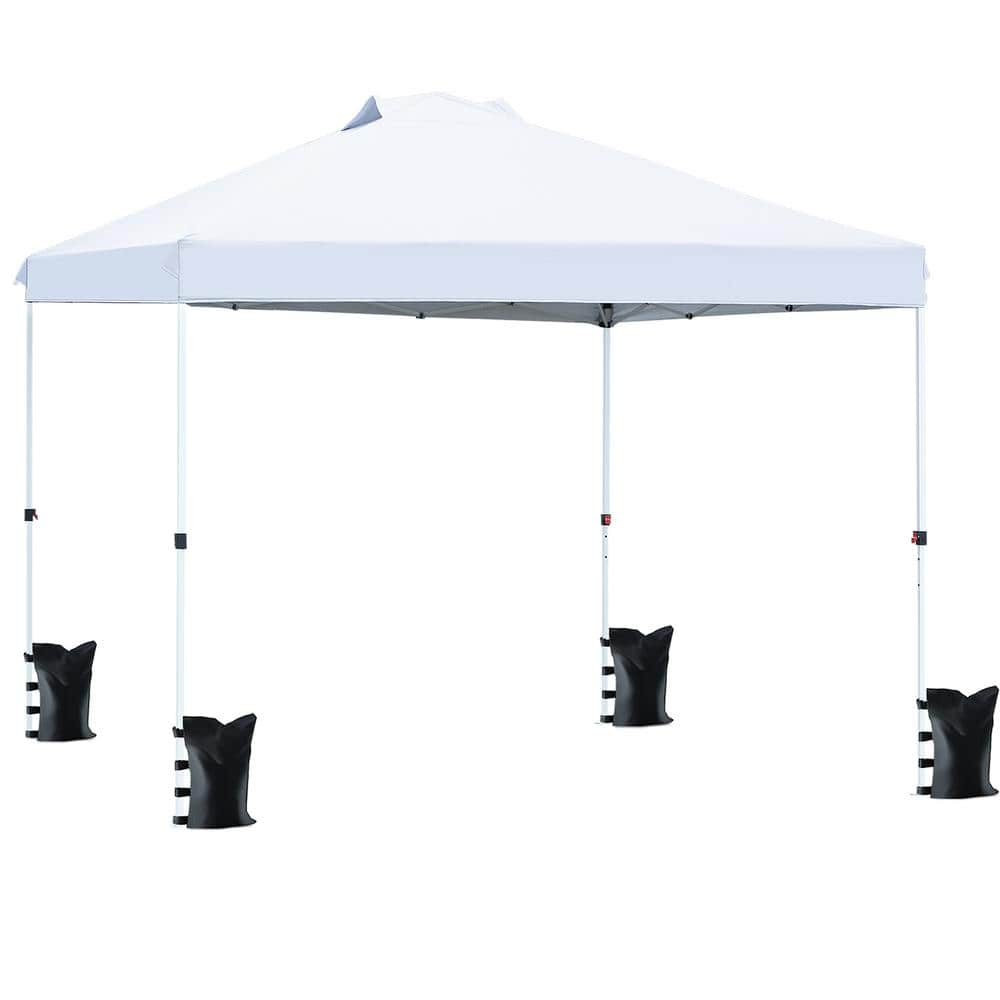 JUSKYS 10 ft. x 10 ft. White Pop Up Canopy Tent, Instant Outdoor Canopy ...
