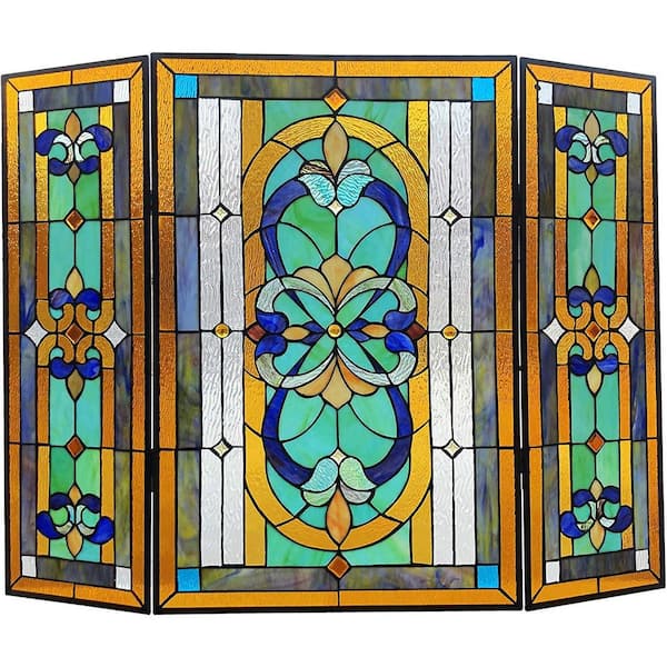 Multi Color Glass 3-Panel 40 in. Folding Fireplace Screen with Doors ideal for a multicolor glass screen look,