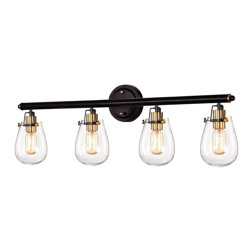 Edvivi Ontario 30 in. 4Light Black and Antique Gold Vanity Light with Glass Shade EW5765BK