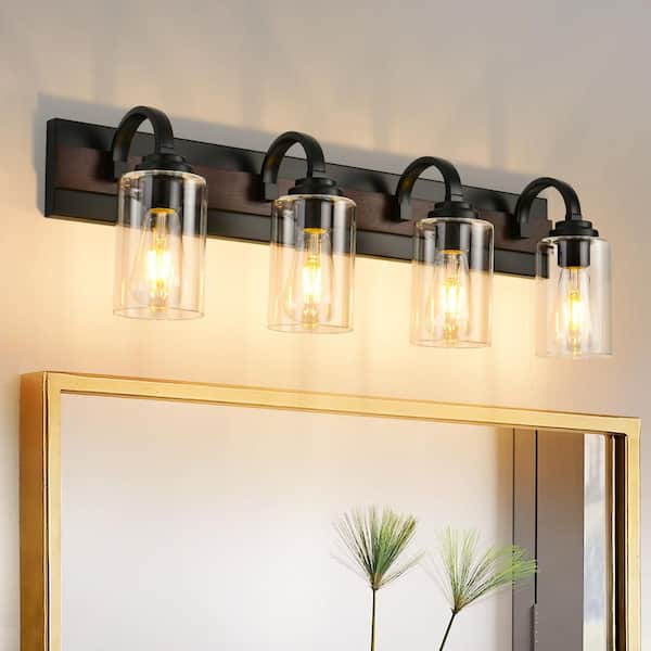 PAKOKULA 30.31 in. 4-Light Bathroom Vanity Light with Clear Glass Shades