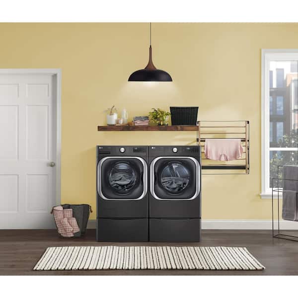29 in. Laundry Pedestal with Storage Drawer for Washers and Dryers in Black Steel