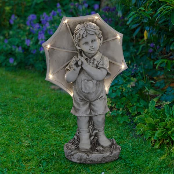 Exhart Solar Boy with Umbrella Statue 19209-RS - The Home Depot