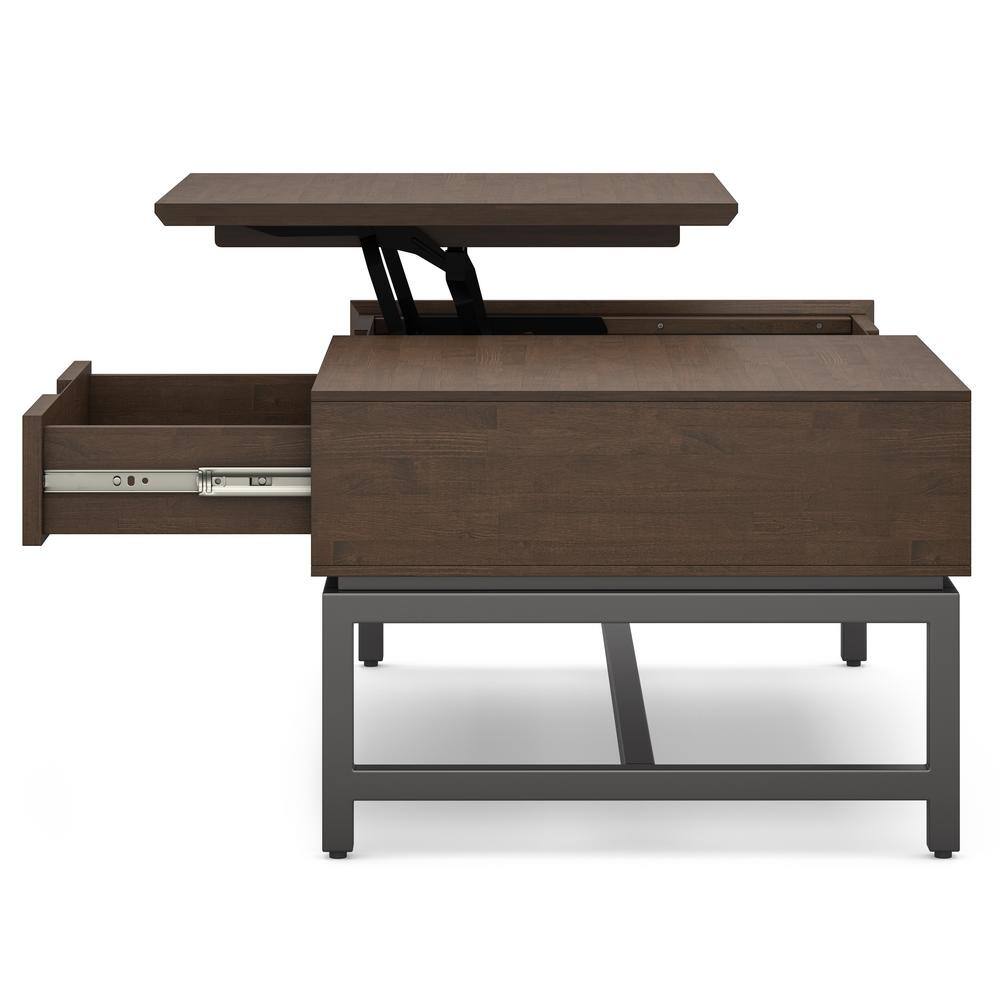 Walnut Brown Lift-Top Coffee Table with Metal Base and Storage