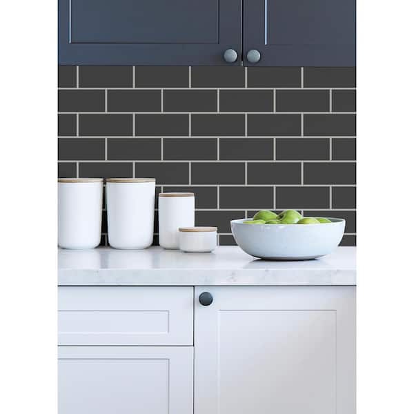 Metro Black Subway Tile Peel and Stick Rolled Backsplash