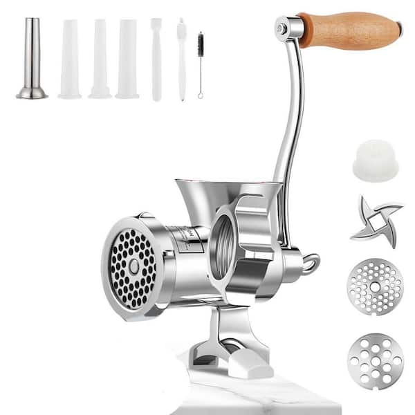 Manual Meat Grinder w/ Stainless Steel Construction, Sausage Tubes, Heavy Duty, Compact Design, Table Clamp, Hand Crank