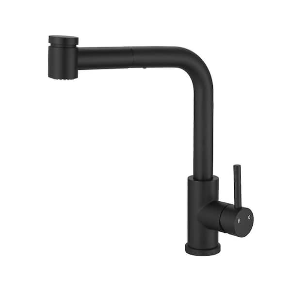 AIMADI Single Handle 12.2 in. Pull Out Sprayer Kitchen Faucet with 360° Swivel Spout 1 Hole Kitchen Sink Taps in Matte Black