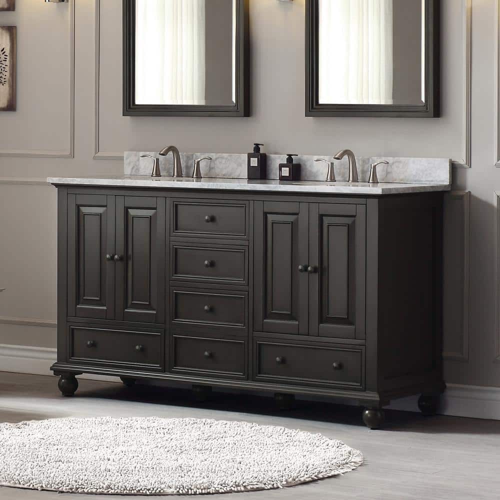 Charcoal Glaze 60" Double Freestanding Solid Wood Vanity Cabinet