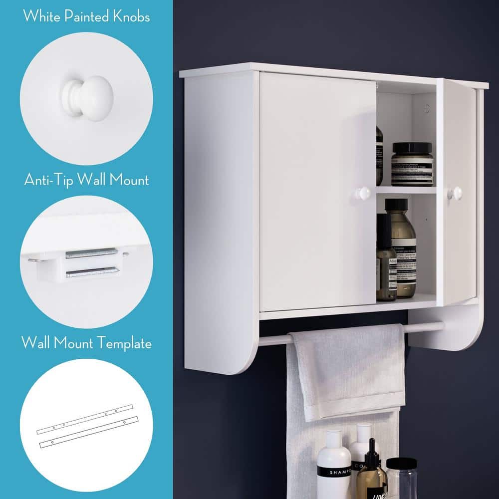 White Two-Door Wall Mounted Medicine Cabinet with Towel Bar