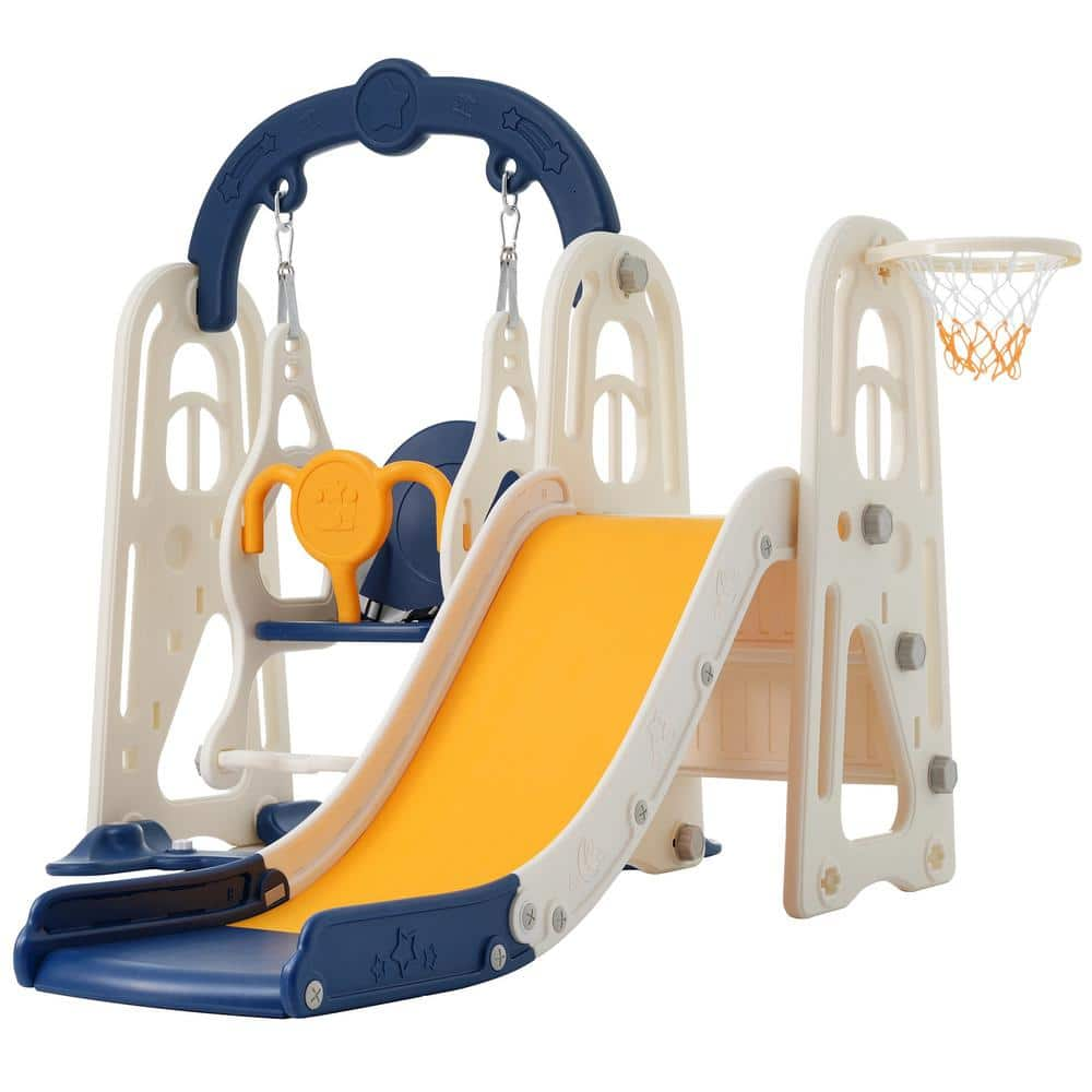 Toddler Slide and Swing Set 3 in 1, Kids Playground Climber Slide Playset with Basketball Hoop, Alphabet Themed Slide -  ITOPFOX, H2PH007OT937