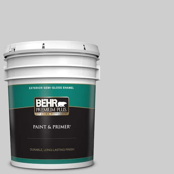 BEHR PREMIUM PLUS 5 gal. #770E-2 Silver Screen color Semi-Gloss Enamel Exterior Paint & Primer