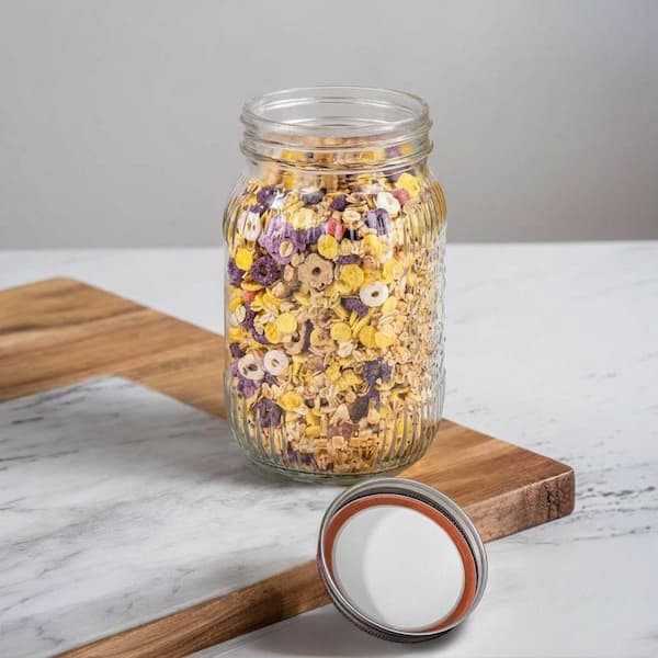 6-Pack Glass Mason Jars Set with Airtight Lids Wide Mouth Quart Jars for Canning Pickling Preserving Fermenting